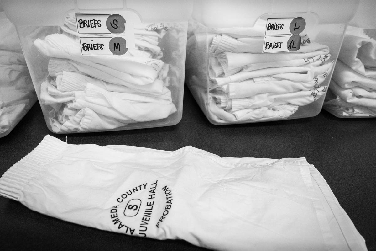 Boxer shorts issued to inmates at Alameda County Juvenile Hall in San Leandro, California.